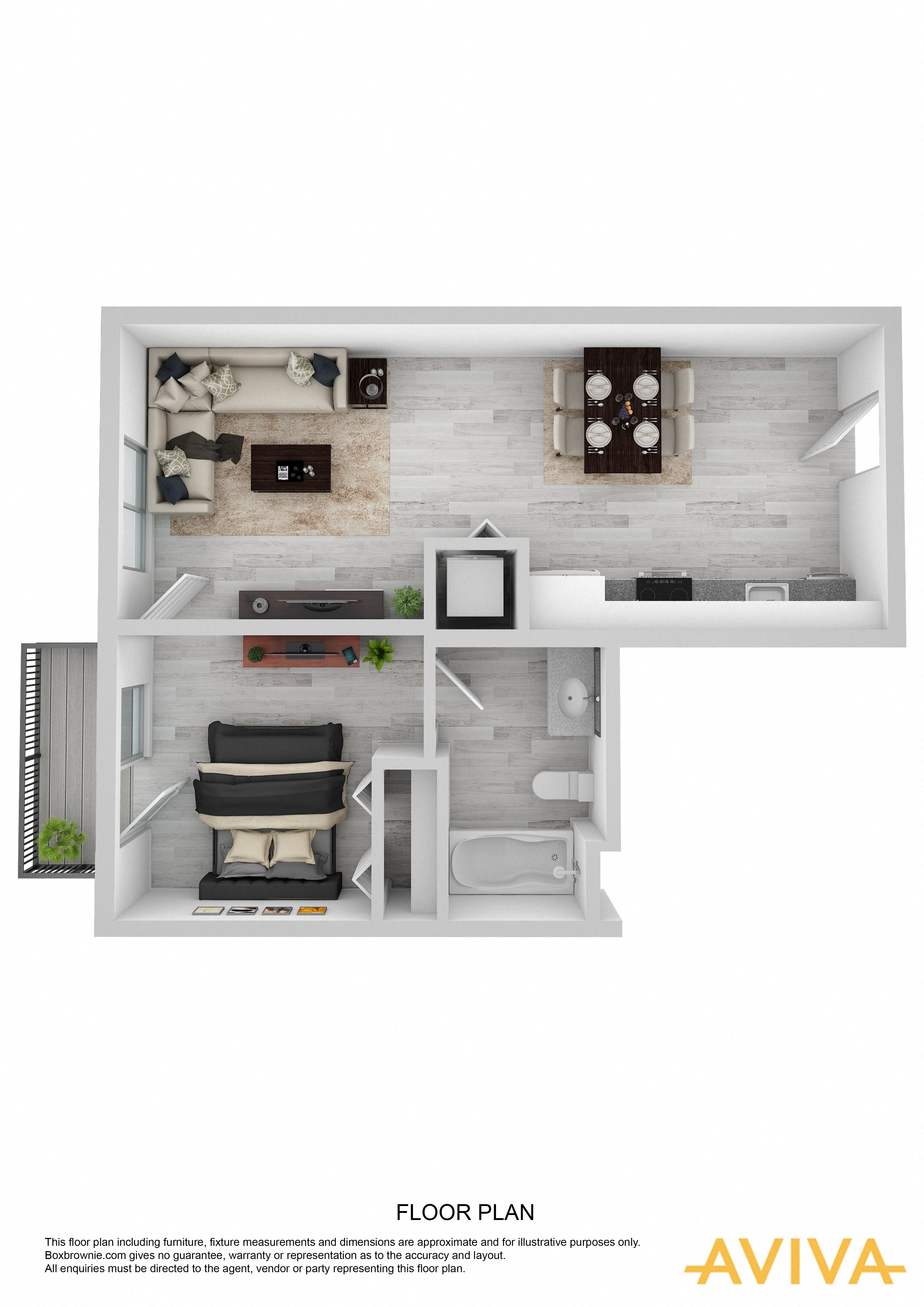 1 bedroom apartment floor plan at AVIVA Apartments